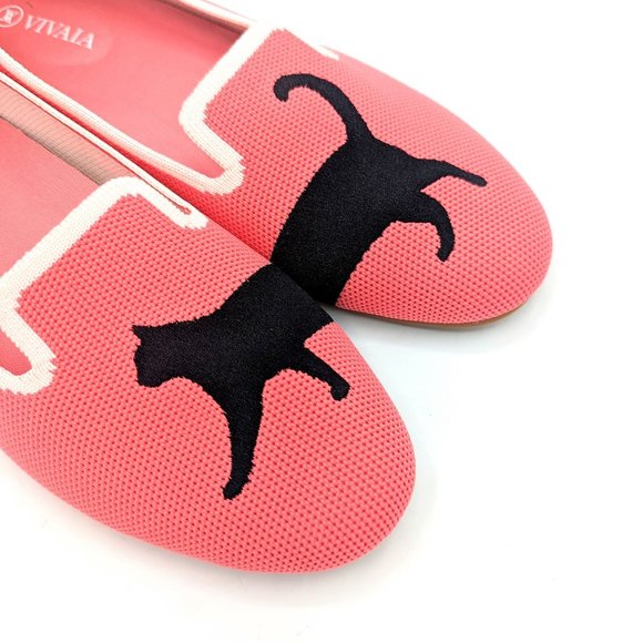 VIVAIA Audrey Coral Pink Ballet Flats Loafers BLACK CAT Size 7 (37) Slip On - Picture 2 of 8